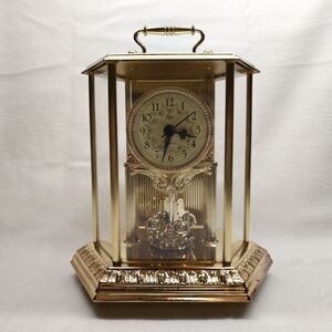 Elgin Quartz Brass Mantel Clock Faux Pendulum Hong Kong Parts Repair AS-IS Decor